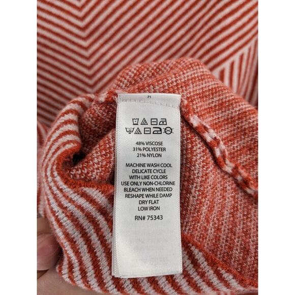 Cynthia Rowley Striped Sweater Medium Orange White Classy Mock Neck Oversize - Picture 4 of 11